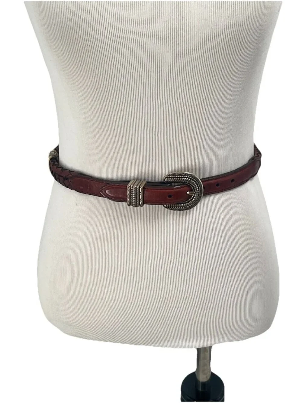 Vtg 1996 Justin Genuine Leather Belt Brown Braided Western Silver Buckle Sz 26